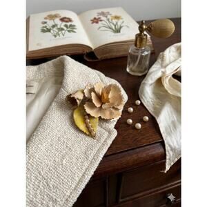 Vintage Enamel & Faux Pearl Flower Brooch